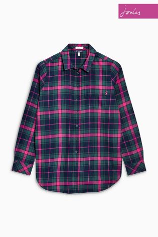 Joules Lorena French Navy Check Longline Brushed Shirt